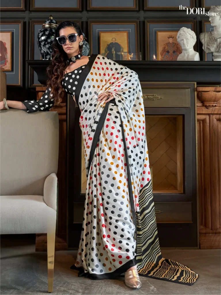 Black and White Patola Printed Crepe Silk Saree - party wear saree