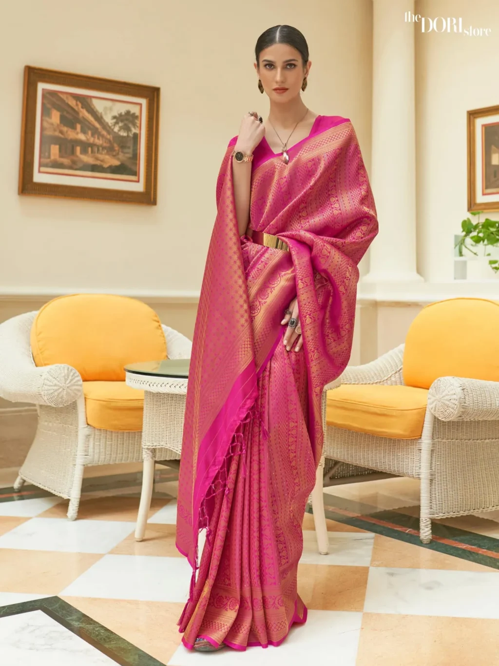 Blush Pink Kanjeevaram Silk Woven Saree - party wear saree