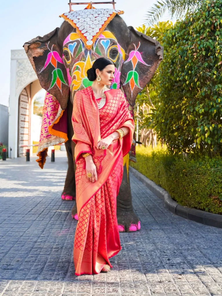 Rani Pink Kanjeevaram Silk Saree - party wear saree