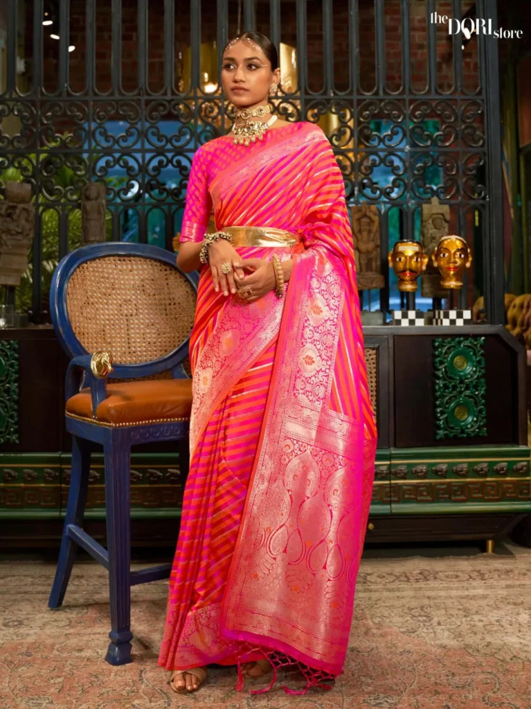 Partywear Pink  Banarasi Satin Silk Saree - party wear saree