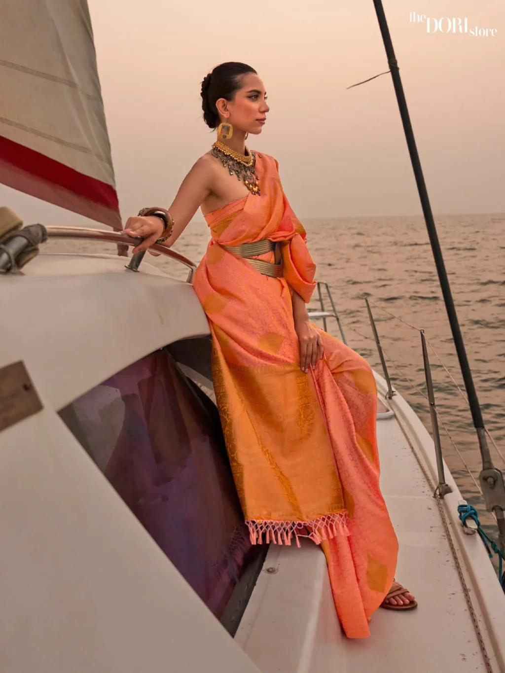 Fiery Orange Handloom Satin Silk Saree - party wear saree