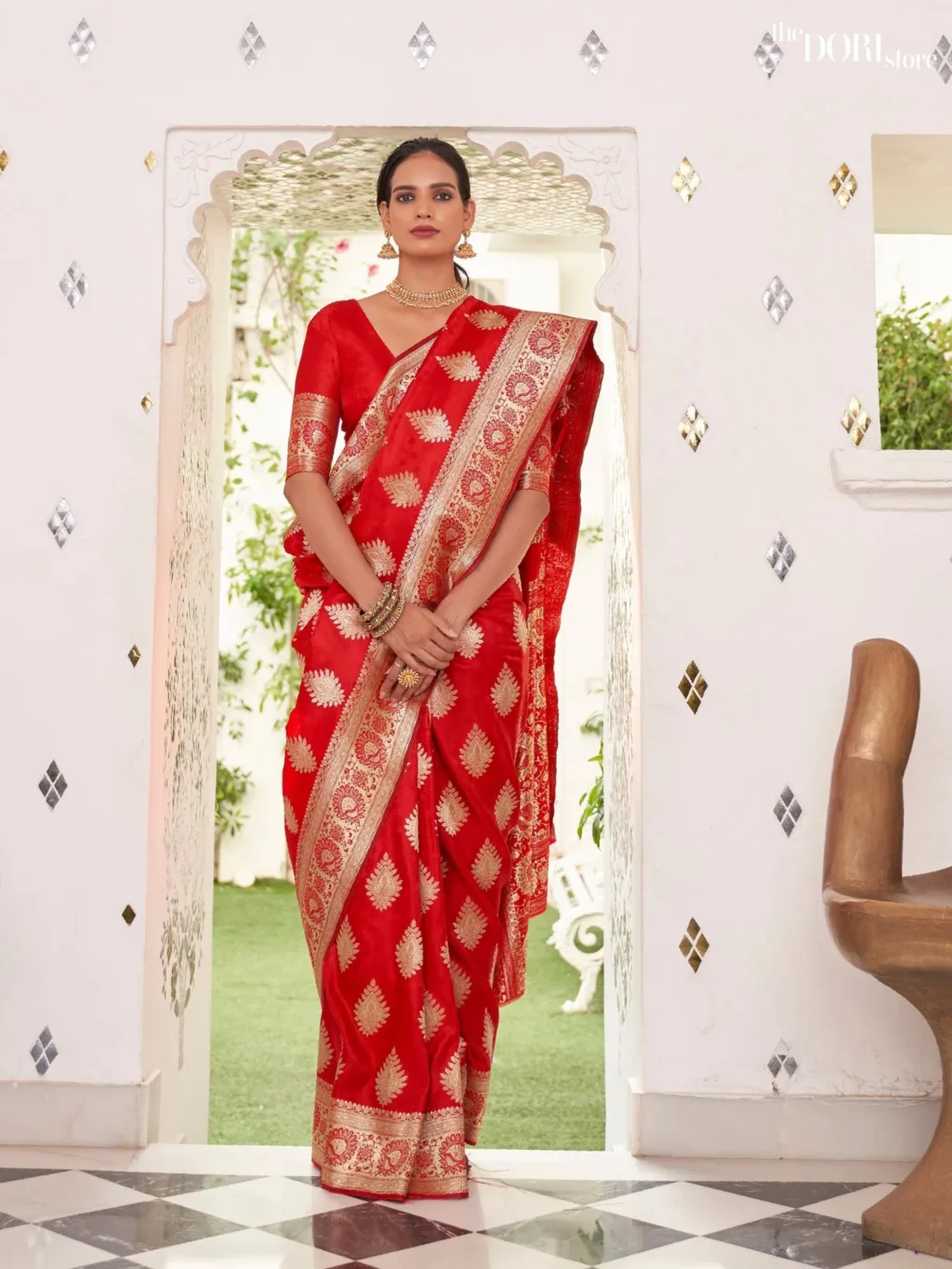 Graceful Red Partywear Banarasi Satin Silk Saree - party wear saree