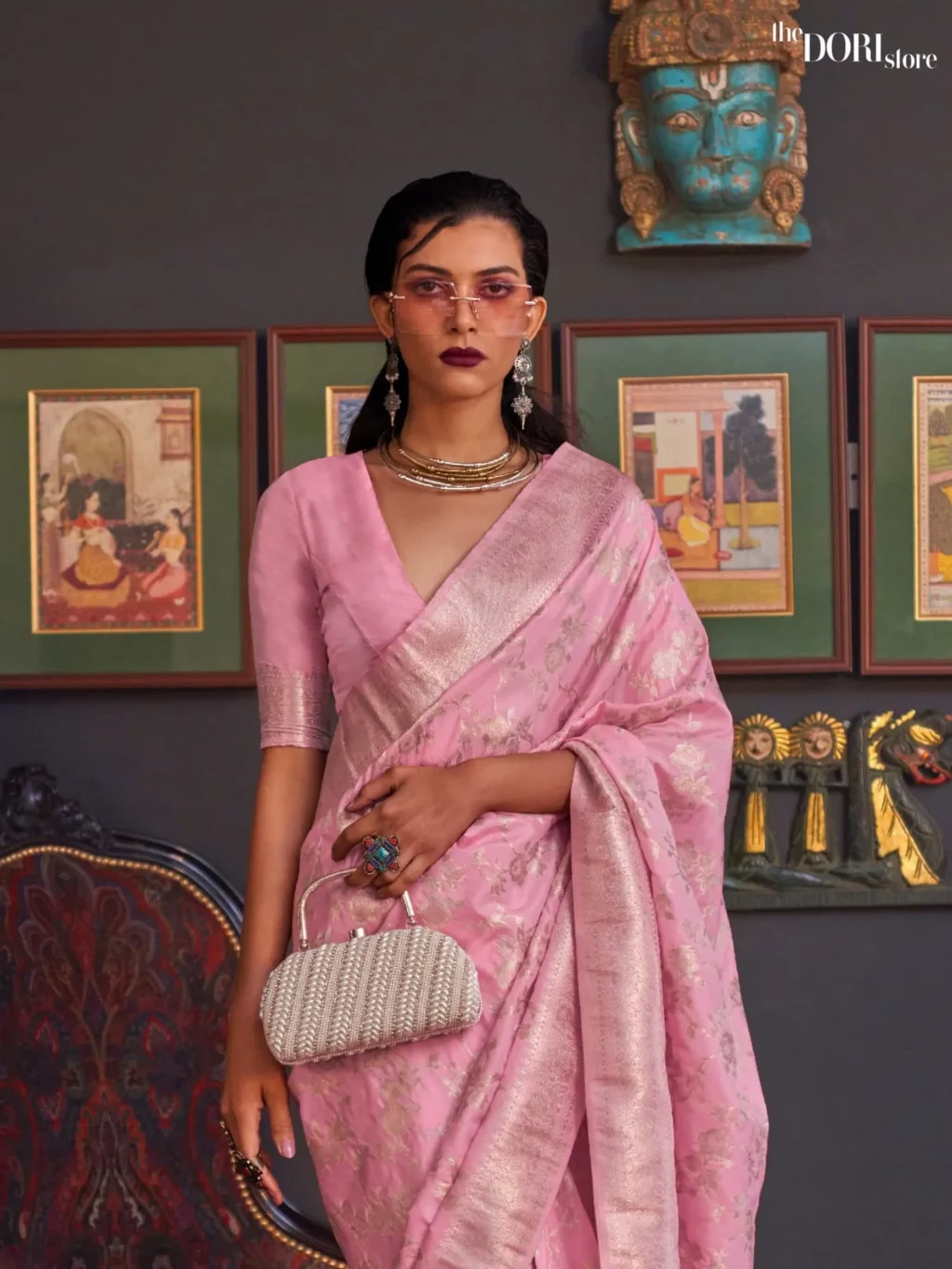 Traditional Pink Festive Wear Banarasi Katan Silk Woven Saree - Image 2