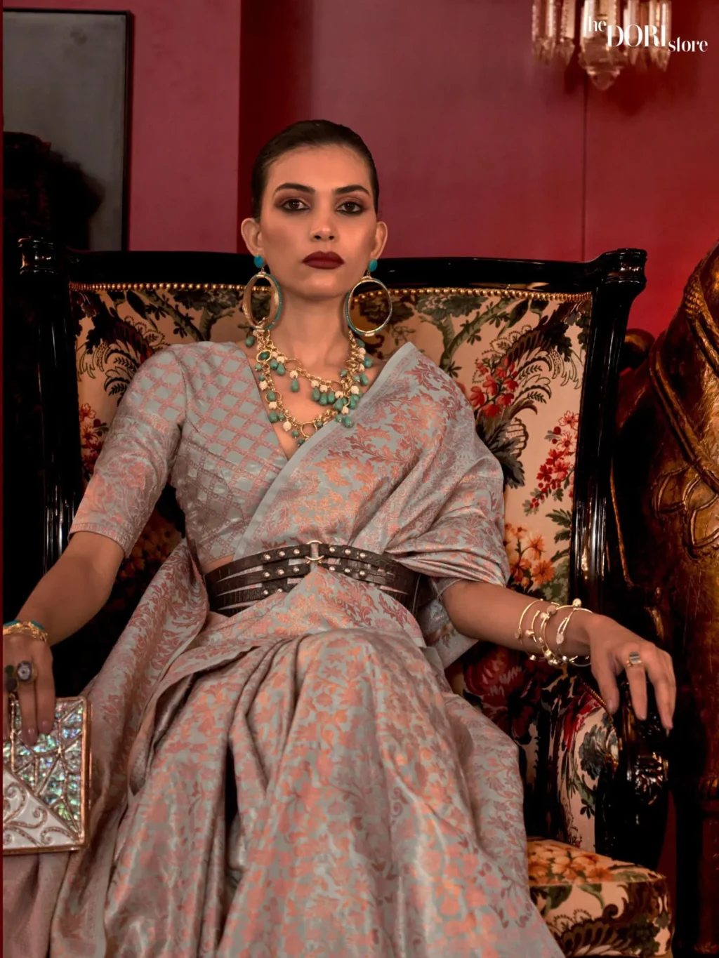 Beaver Grey Designer Banarasi Handloom Zari Silk Saree - Image 2