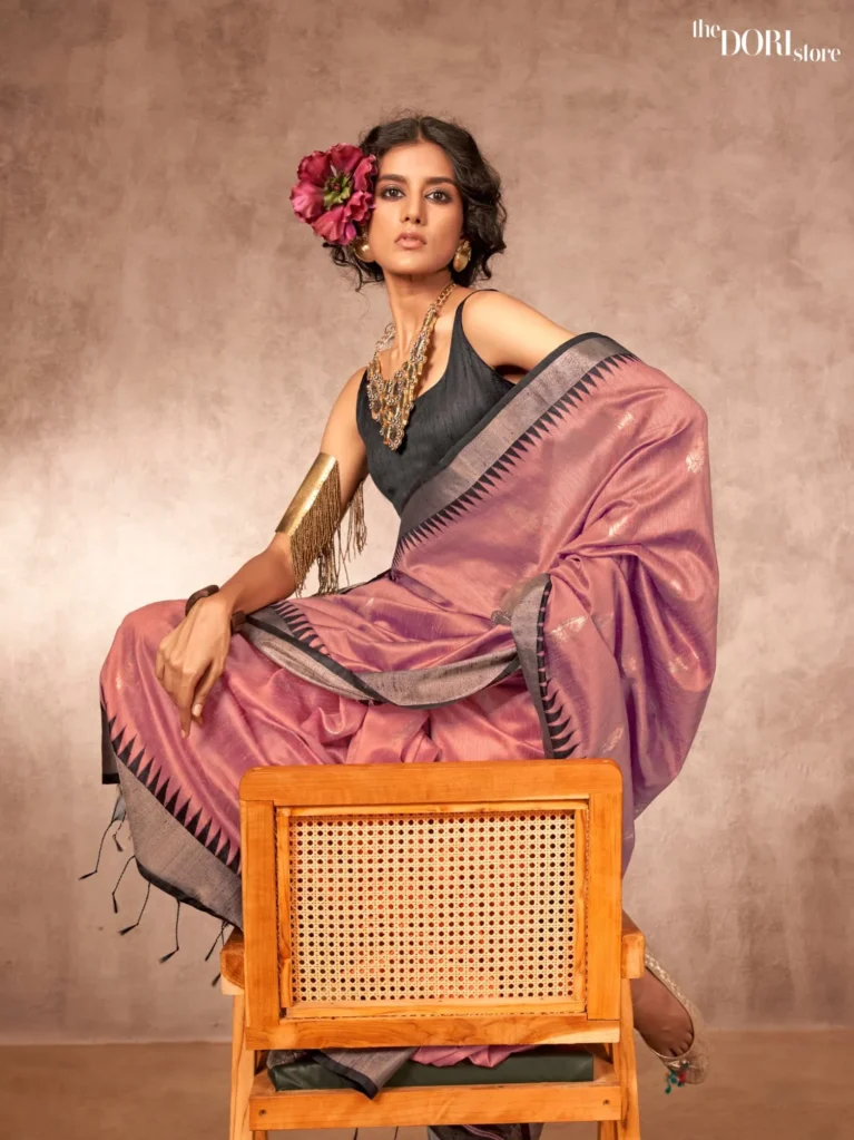 Mauve Pink Banarasi Silk Saree with Contrast Border  - party wear saree