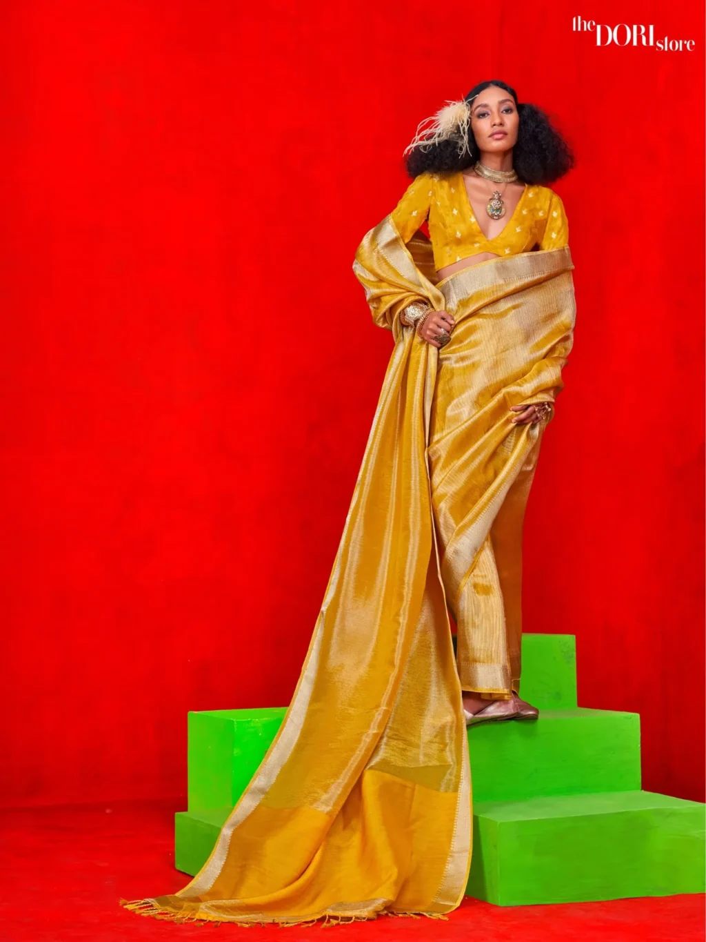 Mustard Yellow Woven Banarasi Viscose Zari Silk Saree - party wear saree