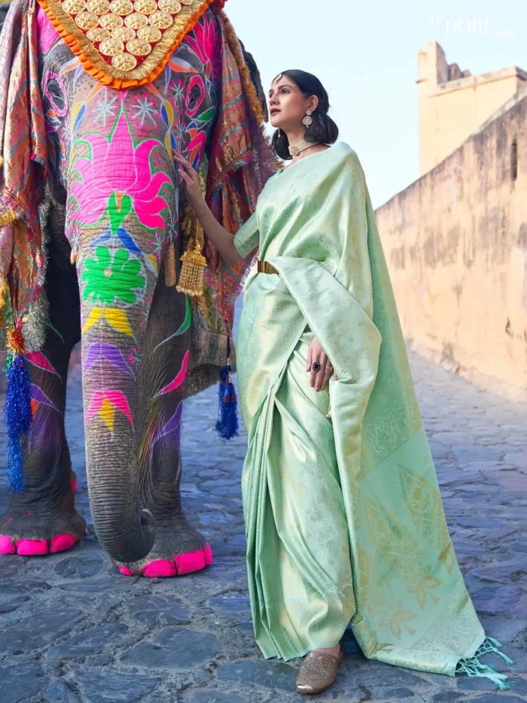 Partywear Light Green Luxe Kanjeevaram Silk Saree - party wear saree