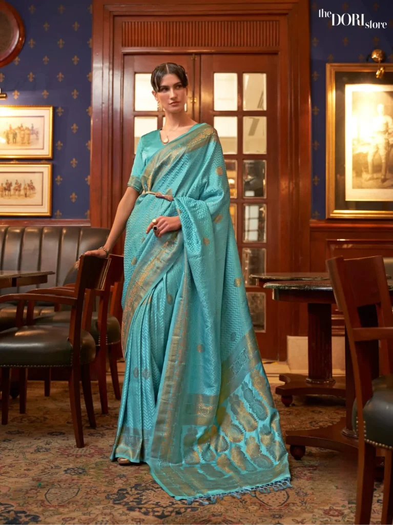 Ethnic Blue Designer Satin Silk Woven Saree - party wear saree