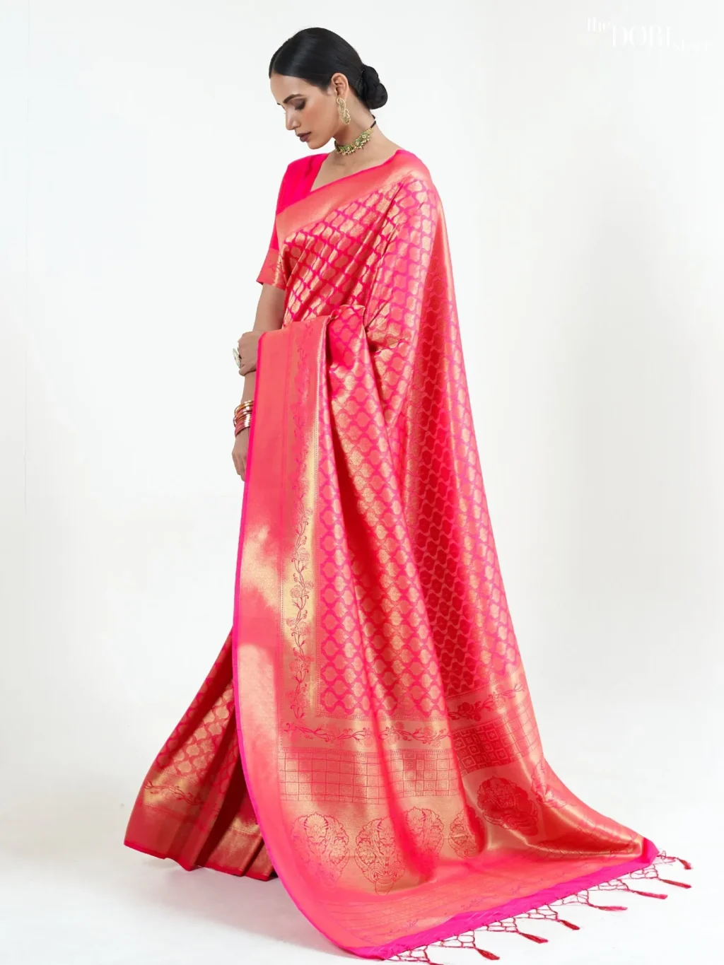 Ethnic Designer Pink Kanjeevaram Silk Saree - party wear saree