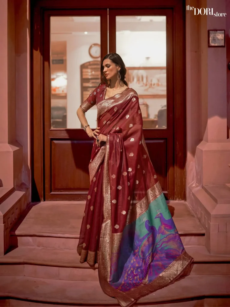 Rich Maroon Partywear Banarasi Soft Silk Saree - party wear saree