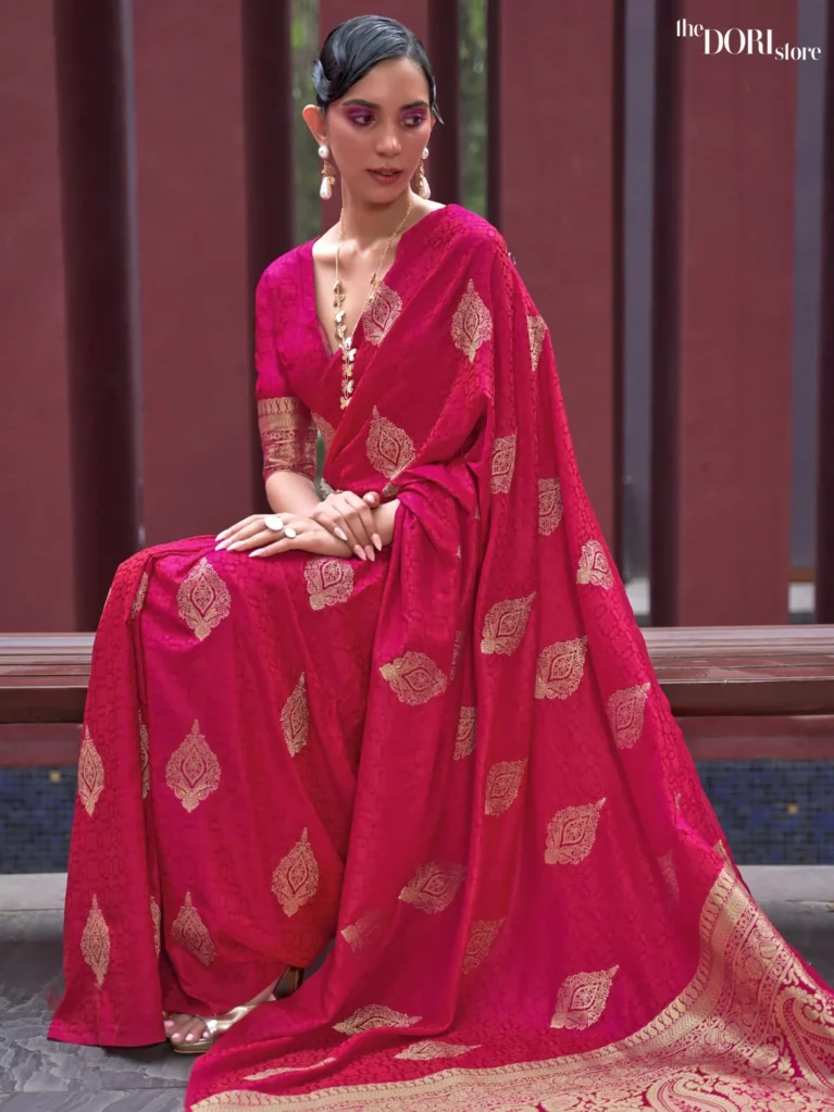 Exclusive Dark Pink Satin Sillk Banarasi Saree - party wear saree