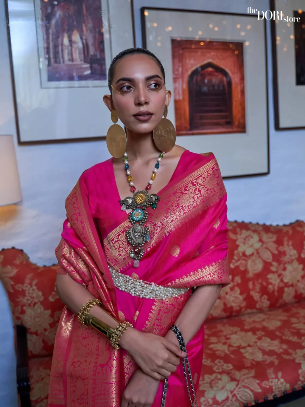 Ethnic Dark Pink Wedding Wear Soft Banarasi Silk Saree - Image 2