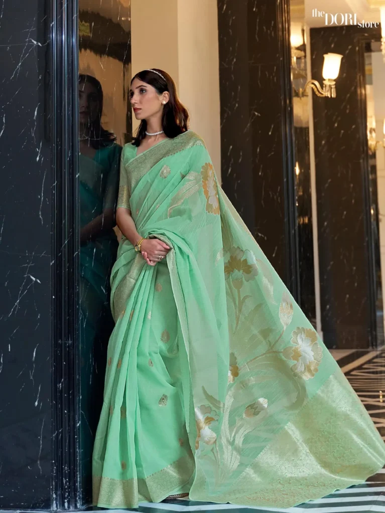 Festive Pure Linen saree Light Green Saree - party wear saree