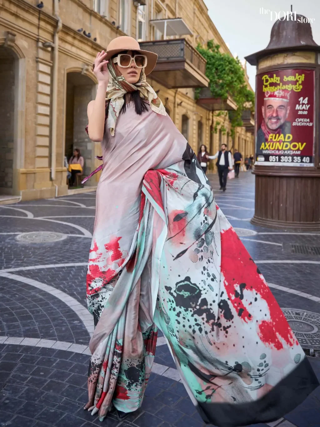 Steel Grey Pure Digital Print Crepe Silk Saree - party wear saree