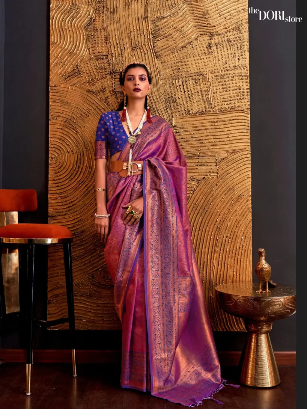 Bluish Purple Kanjeevaram Handloom Silk Saree - party wear saree