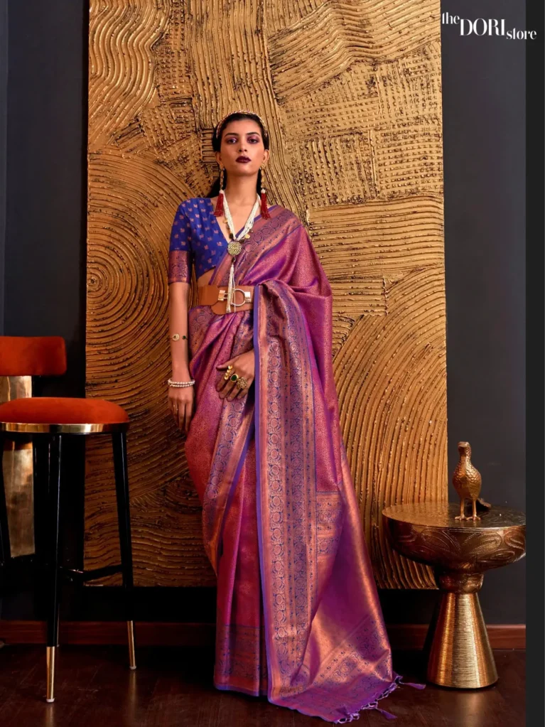 Bluish Purple Kanjeevaram Handloom Silk Saree - party wear saree
