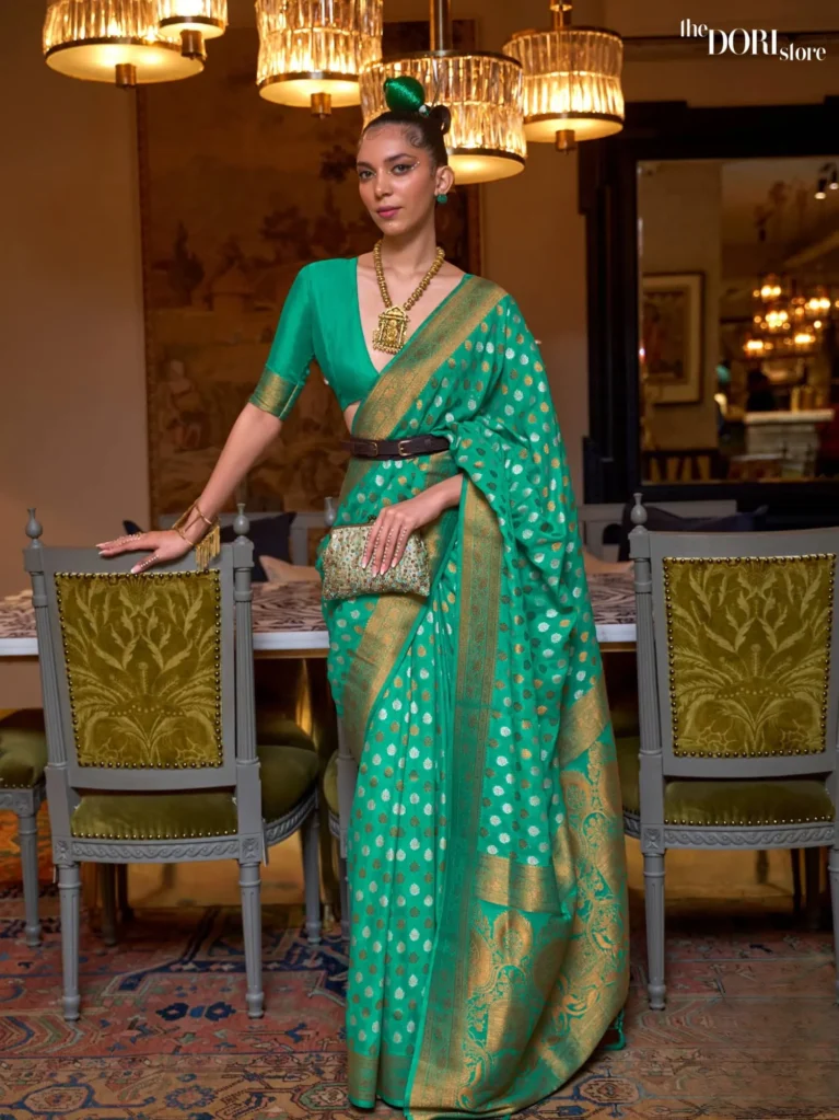 Ethnic Designer Green Pure Khadi Zari Woven Silk Saree - party wear saree