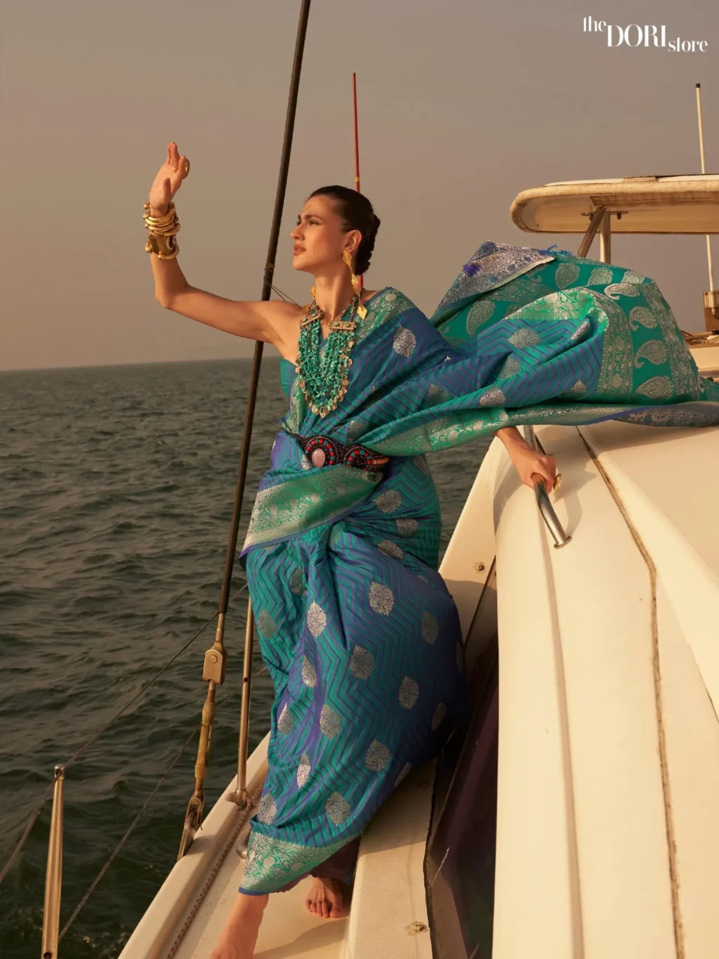 Festive Wear Dual Tone Teal Blue Satin Silk Saree - party wear saree