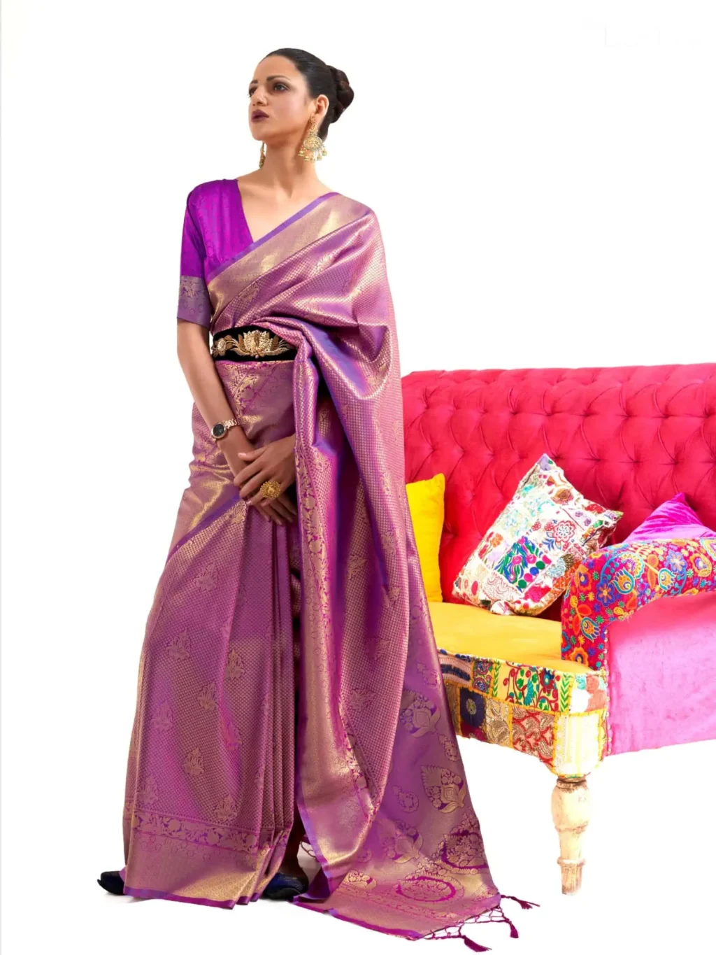 Royal Purple Kanjeevaram Woven Silk Saree - party wear saree