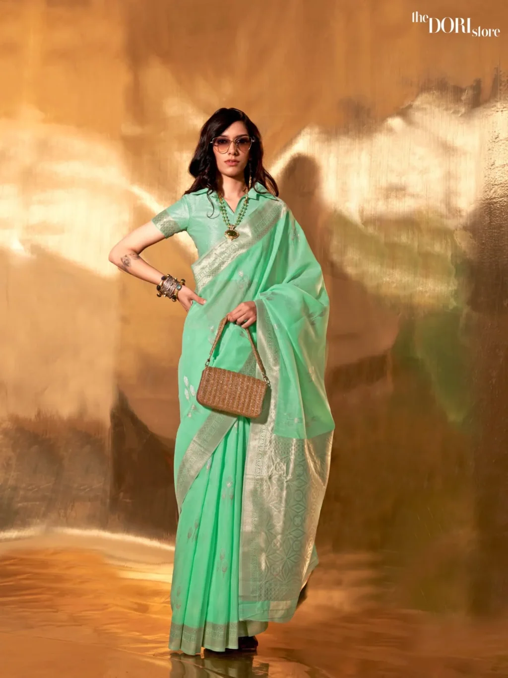 Sharp Green Festive Woven Linen saree Saree - party wear saree