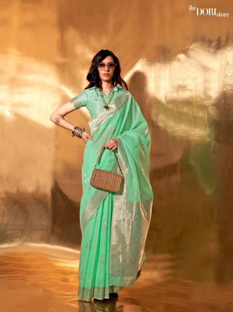 Sharp Green Festive Woven Linen saree Saree - party wear saree
