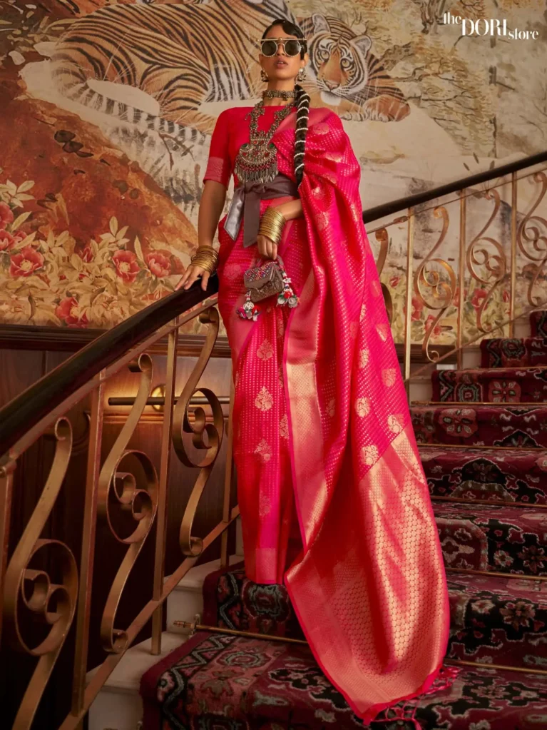 Queen Pink Dual Tone Woven Kanjeevaram Silk Saree - party wear saree