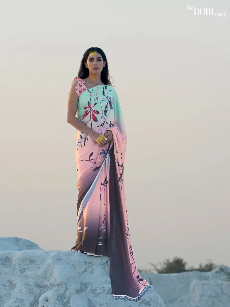 Soft Pink Beautiful Digital Printed  Saree - party wear saree