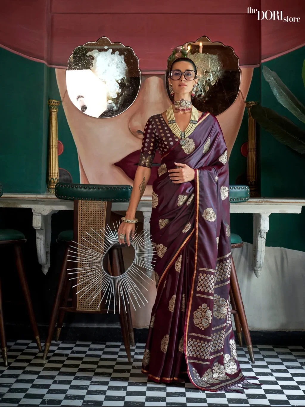 Deep Wine Purple Designer Banarasi Satin Silk Saree - party wear saree