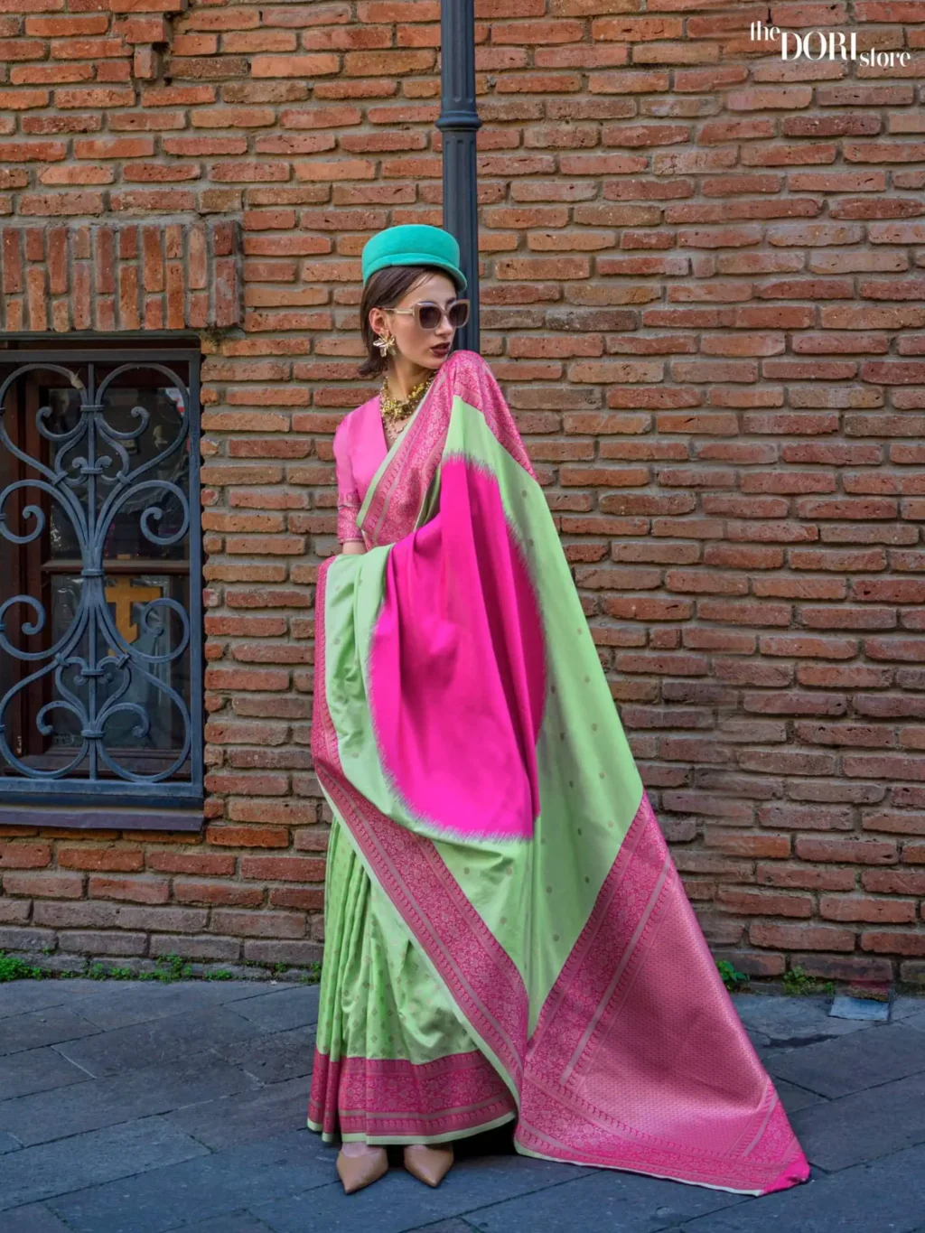 Pink and Green Soft Weaving Silk Saree - party wear saree