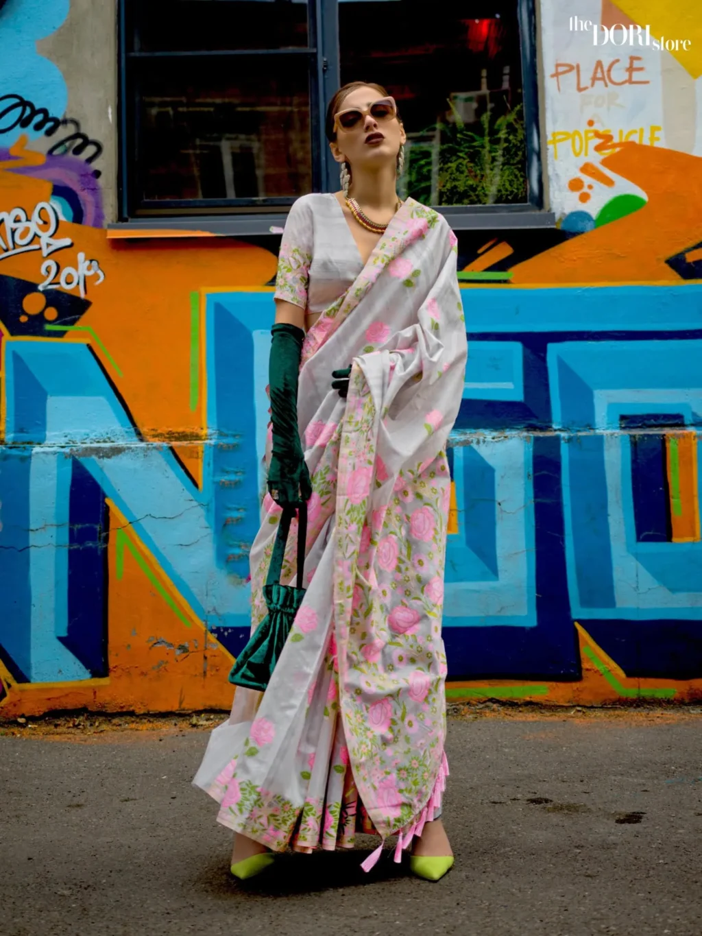 Light Grey Parsi Woven Textured Silk Saree - party wear saree