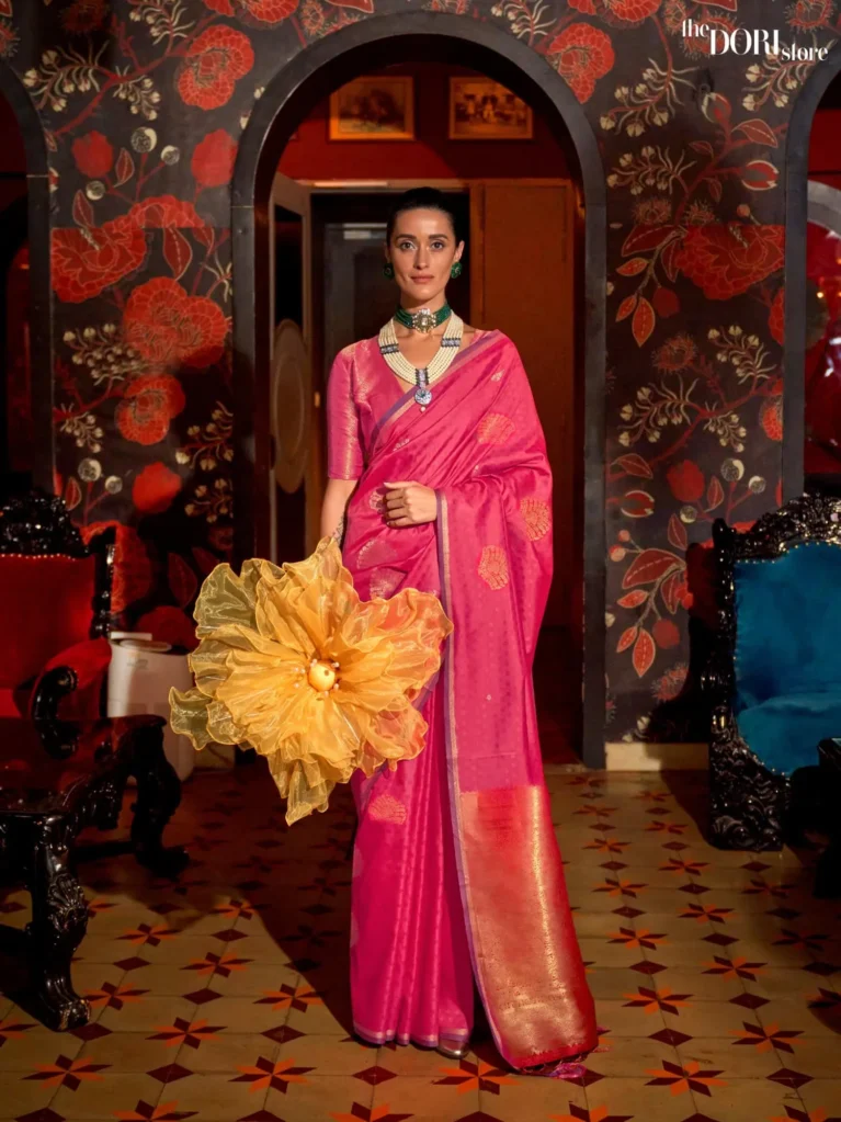Princess Pink Handloom Banarasi Silk Saree - party wear saree