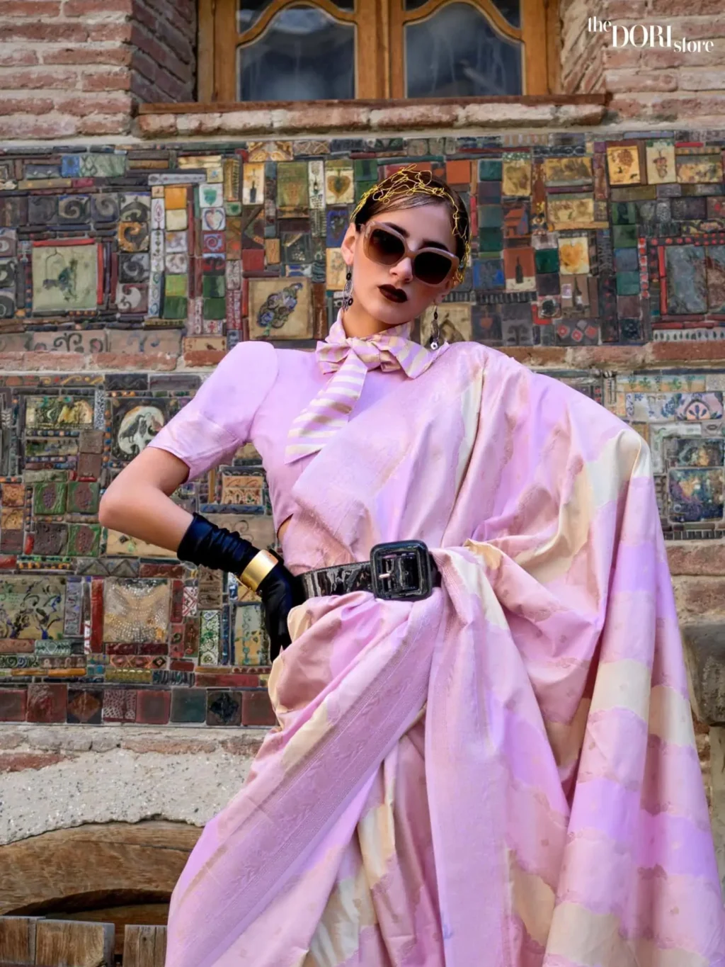 Ethnic Lavender Rangkath Soft Silk Woven Saree - Image 3