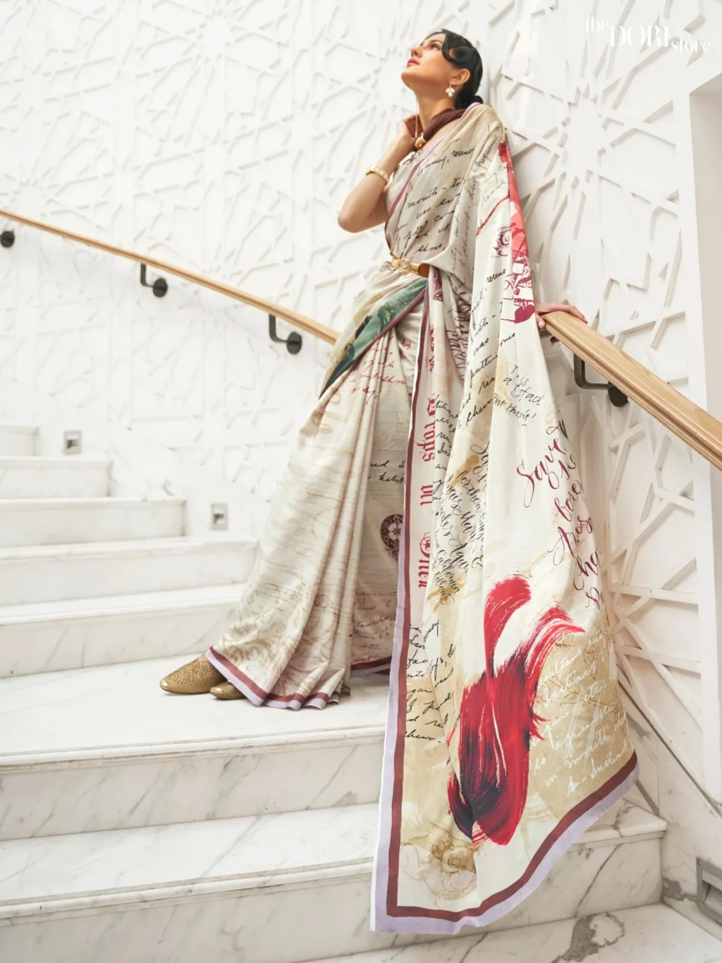 Off White Festive Pure Soft Crepe Silk Saree - party wear saree
