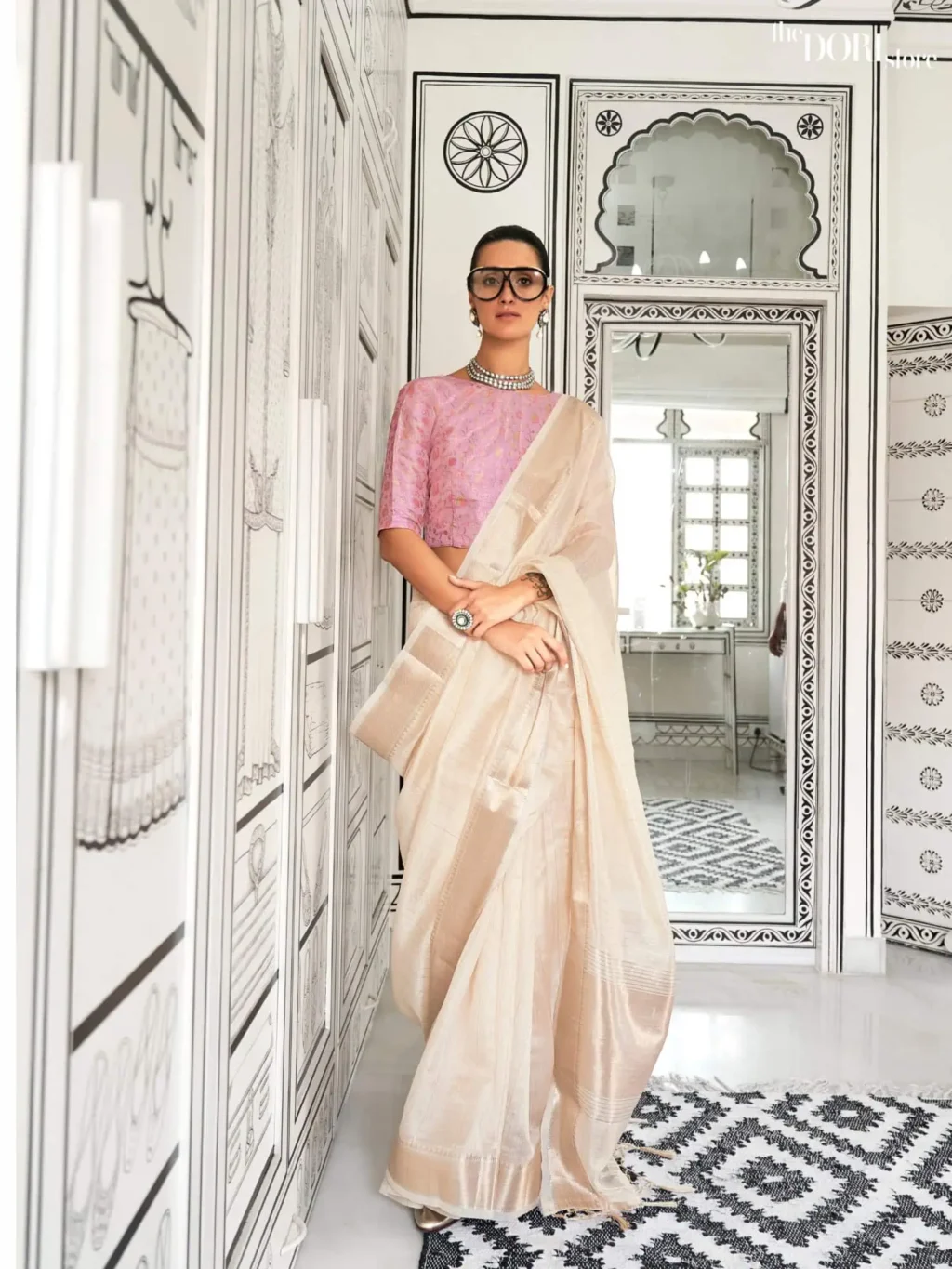 Royal Off White Moss Handloom Chiffon Silk Saree - party wear saree