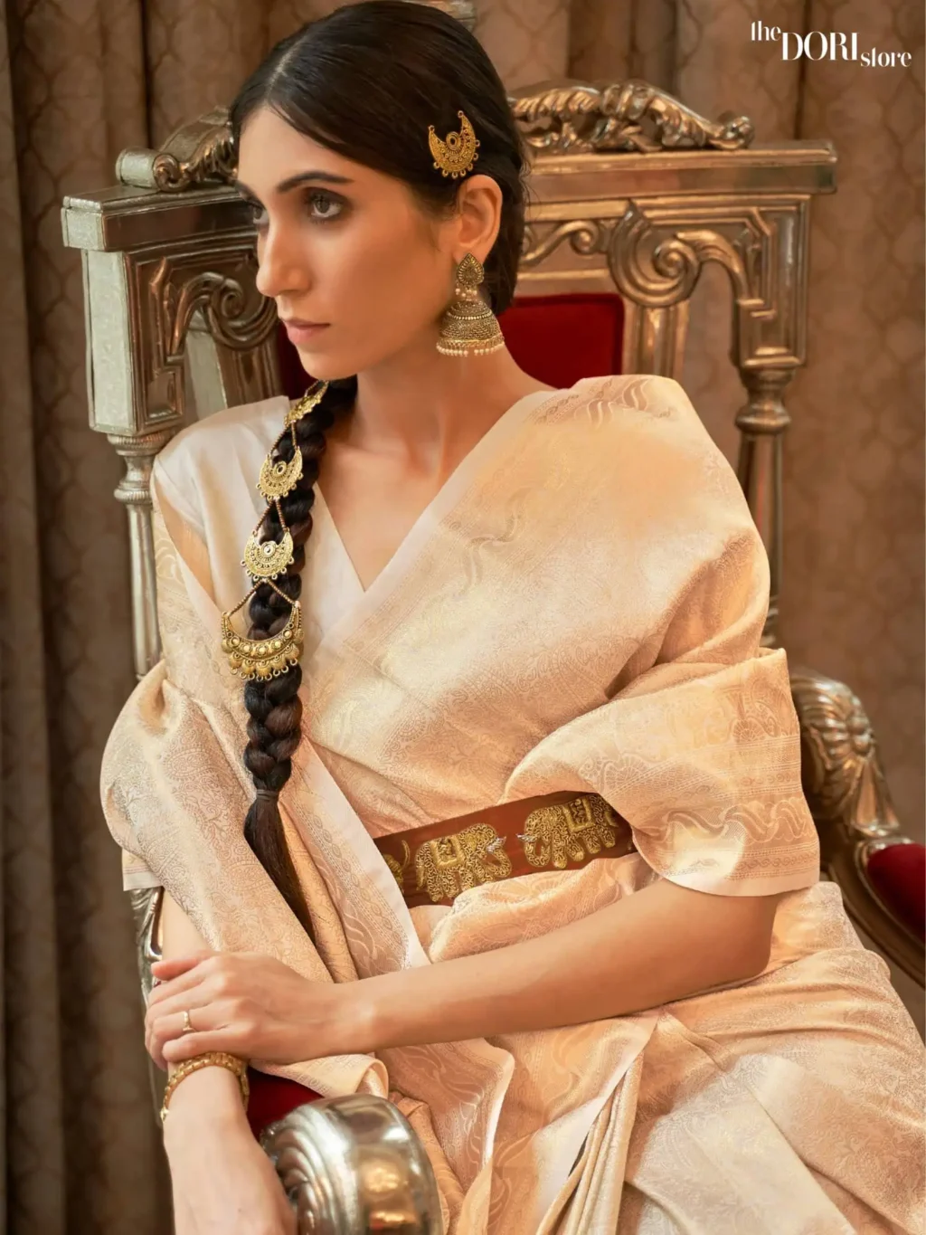 Designer Queen Golden Kanjeevaram Silk Saree - Image 3