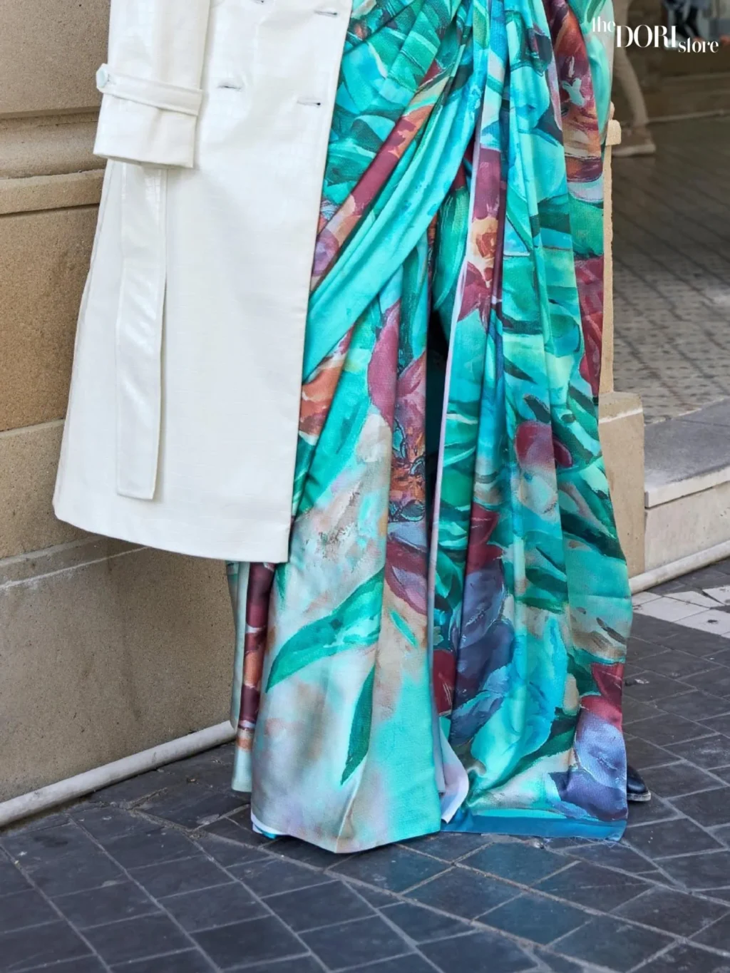 Ocean Blue Digital Print Satin Crepe Silk Saree - Image 3