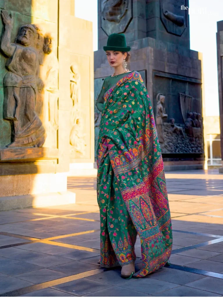 Forest Green Kashmiri Organza Silk Saree - party wear saree