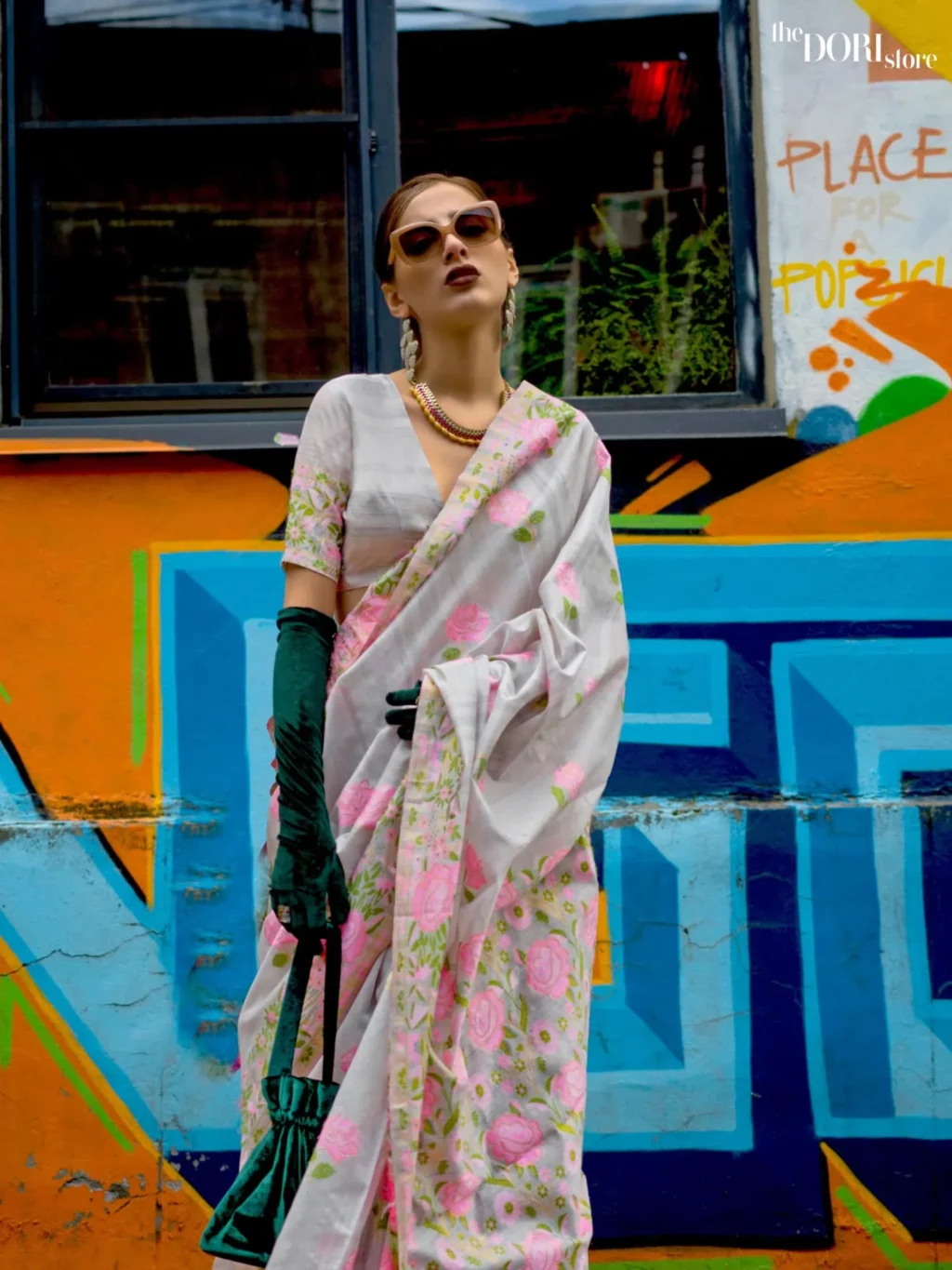 Light Grey Parsi Woven Textured Silk Saree - Image 3
