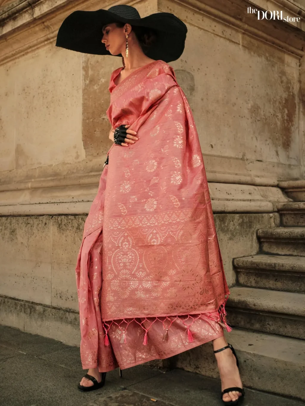 Peach Pink Festive Handloom Banarasi Silk Saree - party wear saree