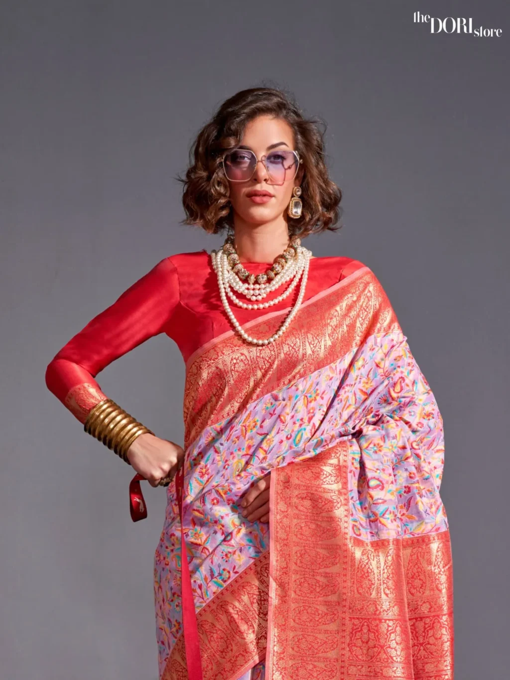 Carnation Pink Modal Kashmiri Woven Silk Saree - Image 3