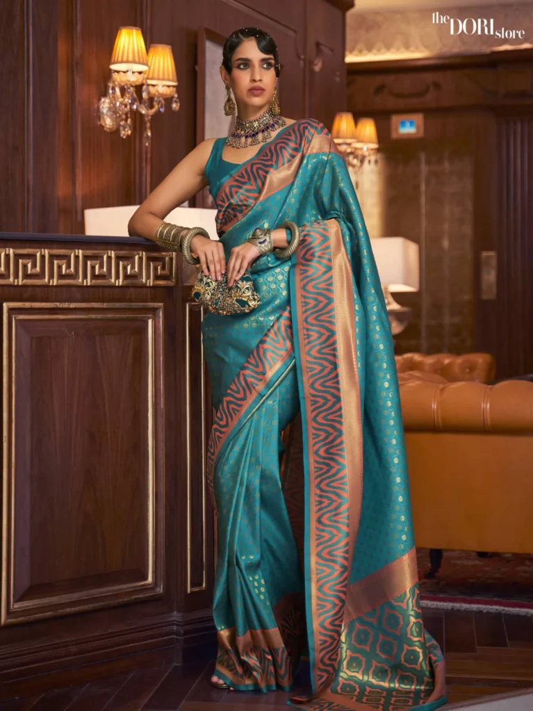 Teal Blue Partywear Banarasi Silk Saree - party wear saree