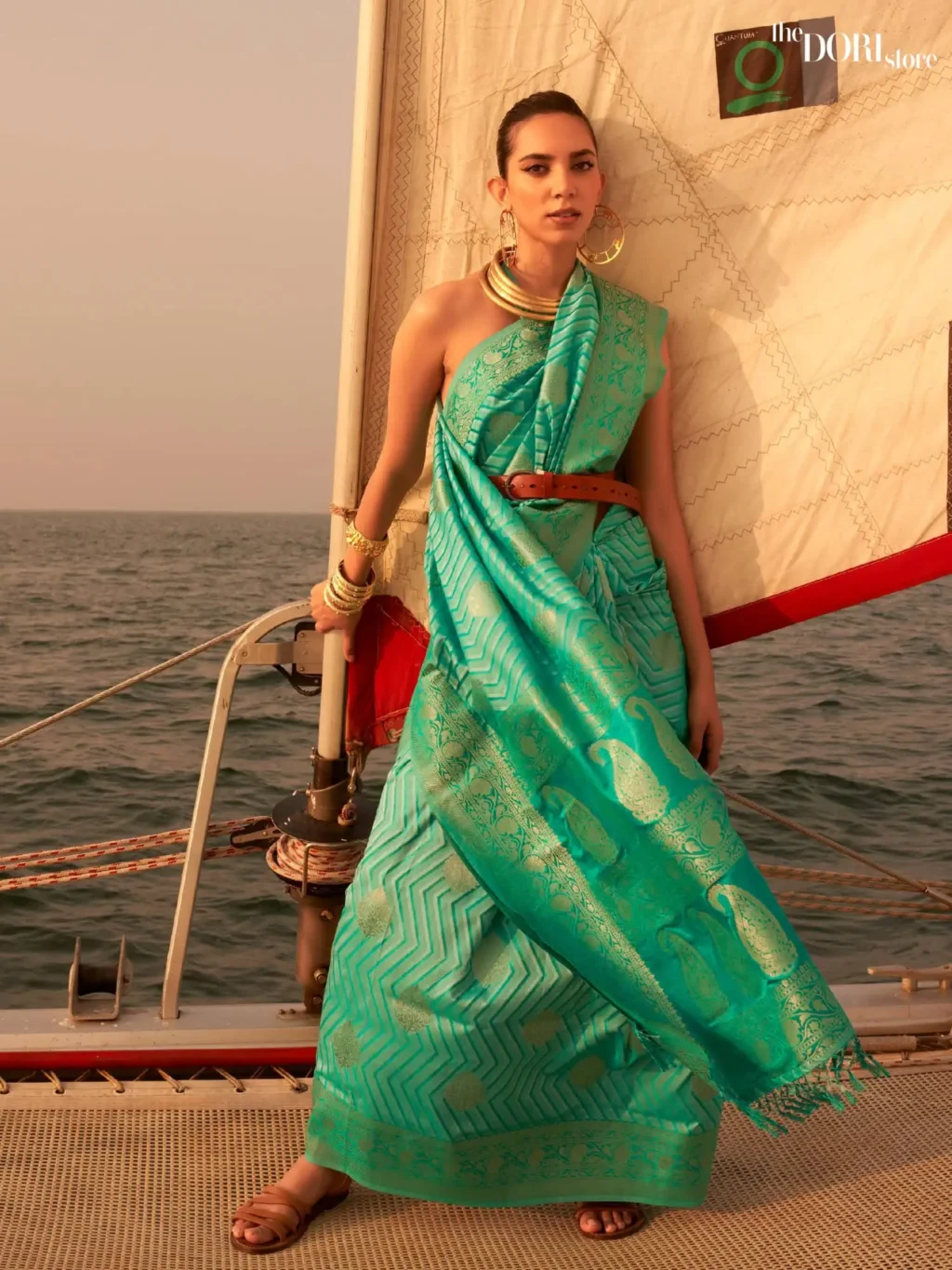Designer  Dual Tone Sea Green Satin Silk Saree - party wear saree