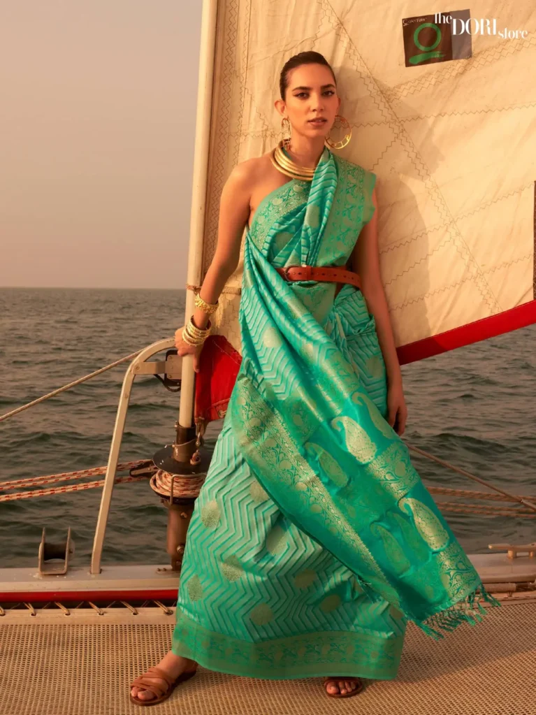 Designer  Dual Tone Sea Green Satin Silk Saree - party wear saree