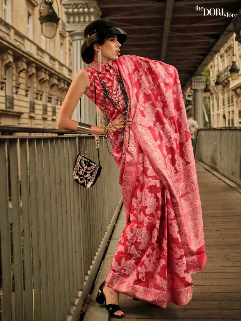 Elegant Red Organza Chickankari Lucknowi Woven Silk Saree - party wear saree