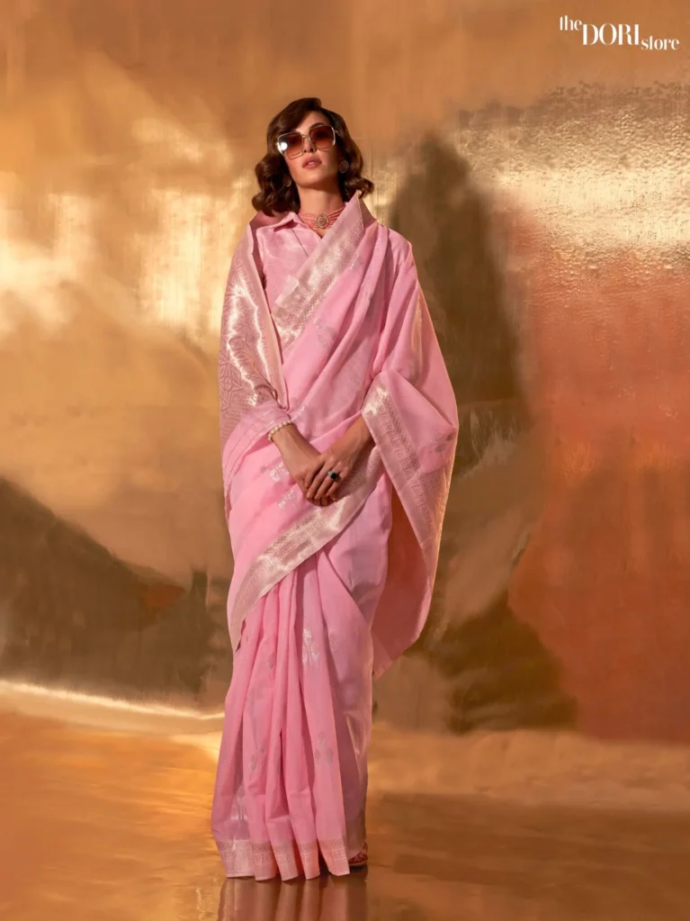Light Pink Festive Woven Linen saree Saree - party wear saree