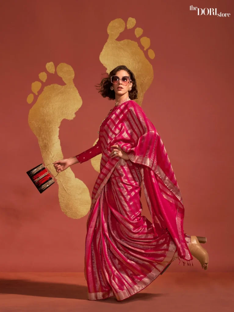 Rani Pink and Gold Viscose Banarasi Silk Saree - party wear saree