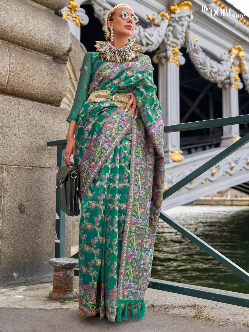 Jade Green Handloom Parsi Organza Woven Silk Saree  - party wear saree