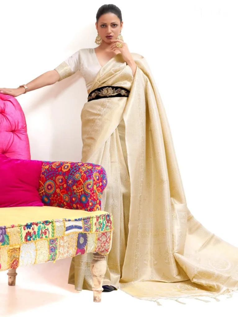 Glow Golden Kanjeevaram Woven Silk Saree - party wear saree