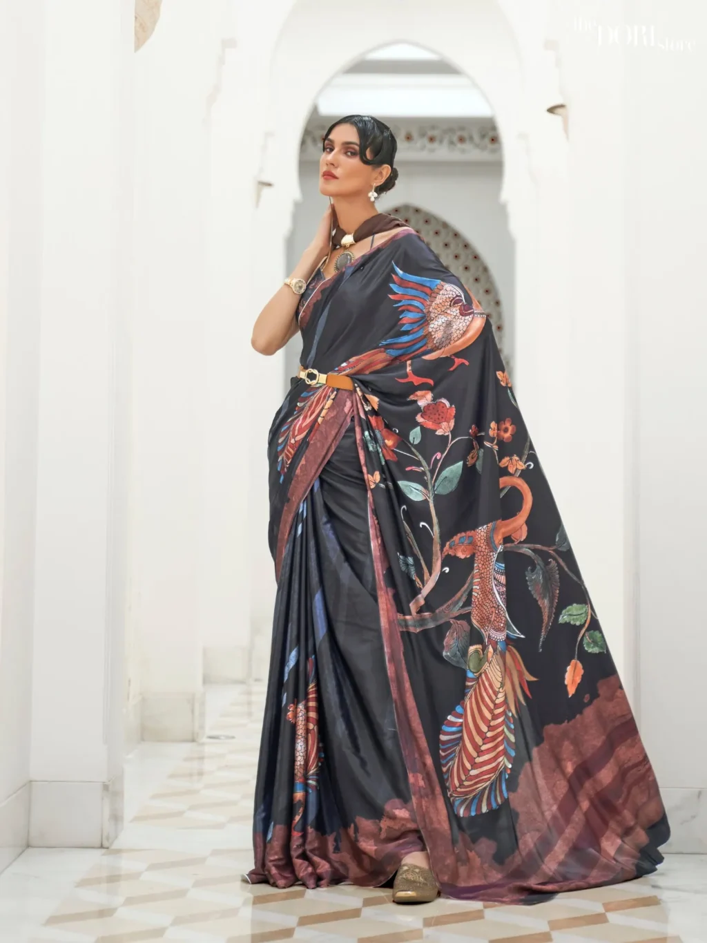 Midnight Black Festive Pure Soft Crepe Silk Saree - party wear saree