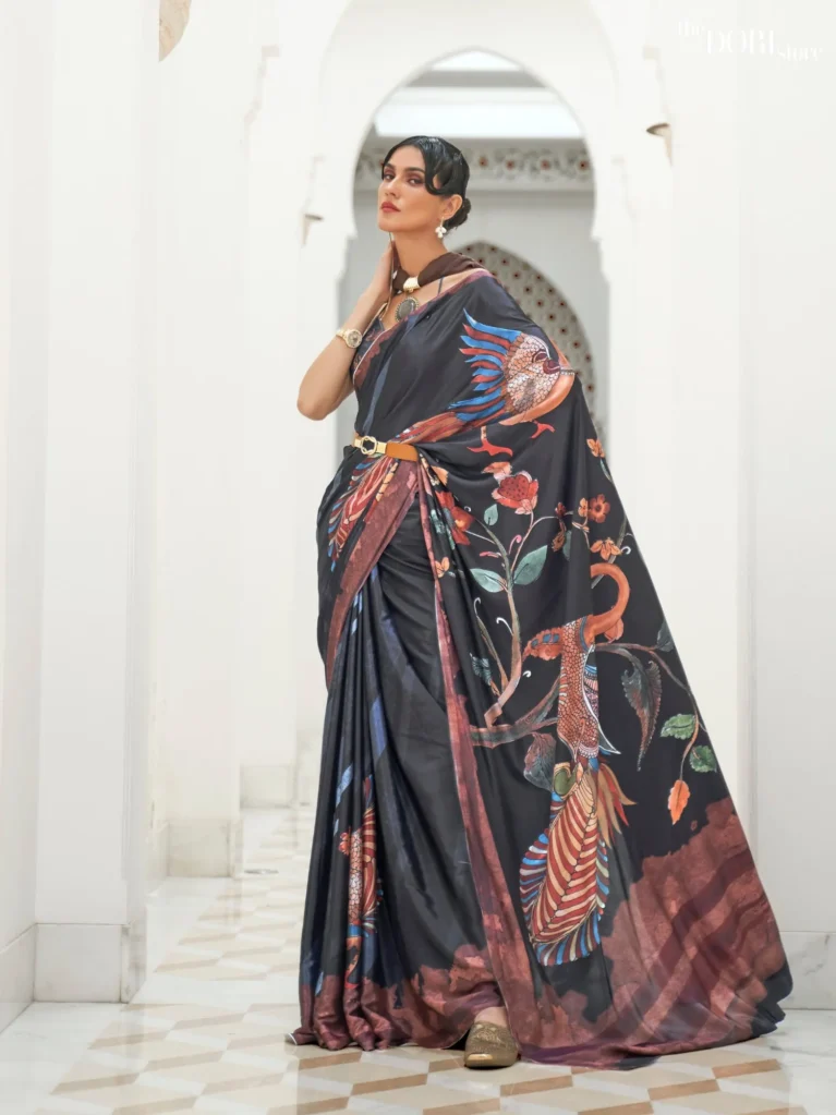 Midnight Black Festive Pure Soft Crepe Silk Saree - party wear saree